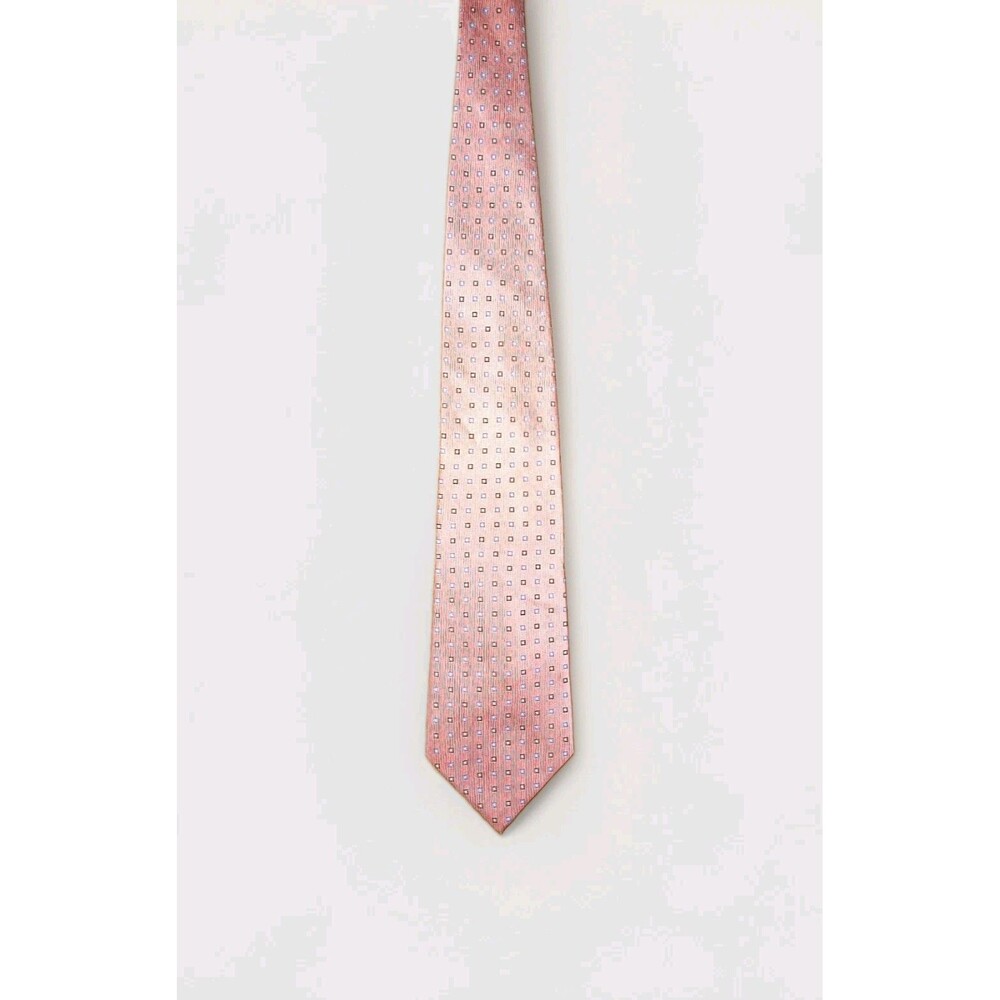 British Oxford Mens 100% Silk Tie Pink Blue Geometric Designed London Necktie